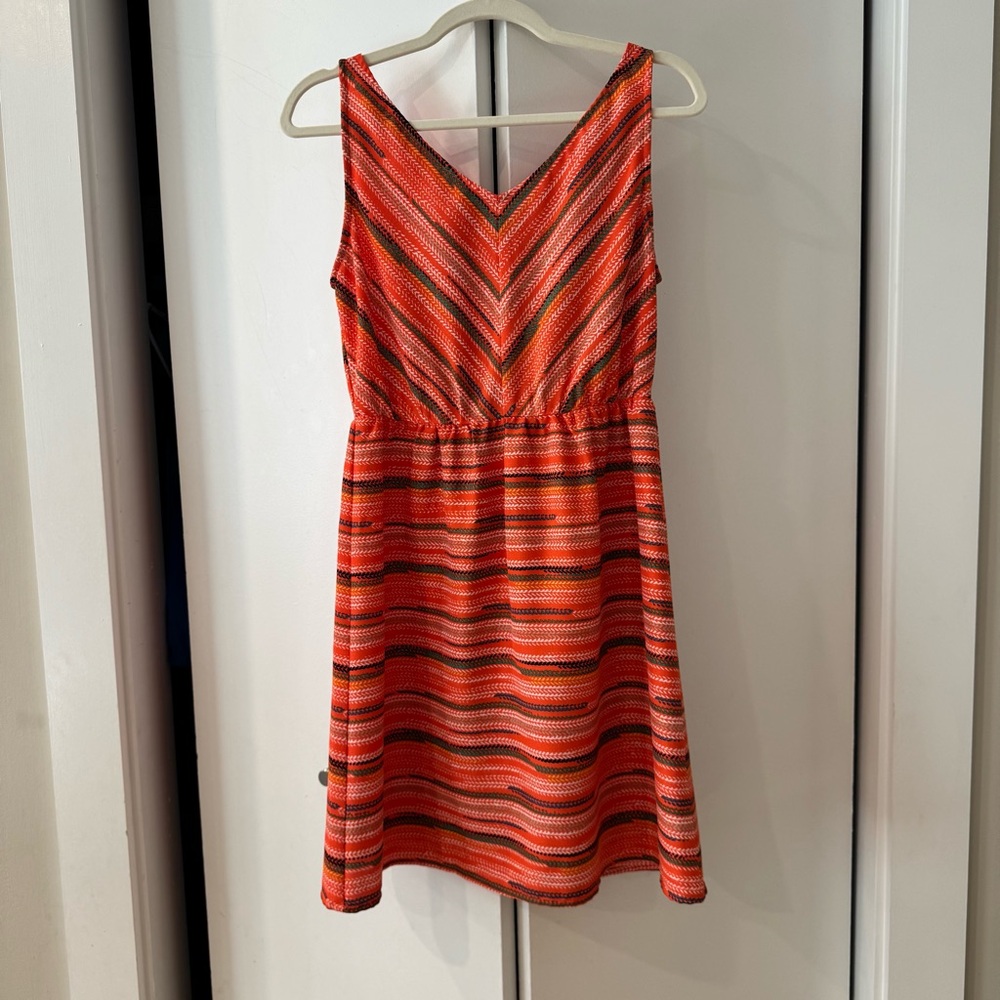 Tulle Striped Mini Dress - Red and Orange